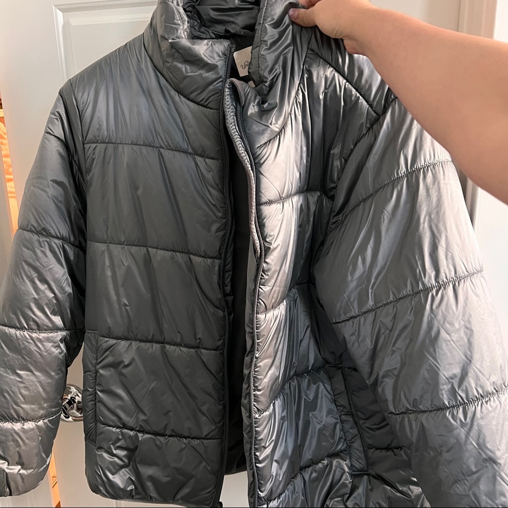 silver puffer jacket